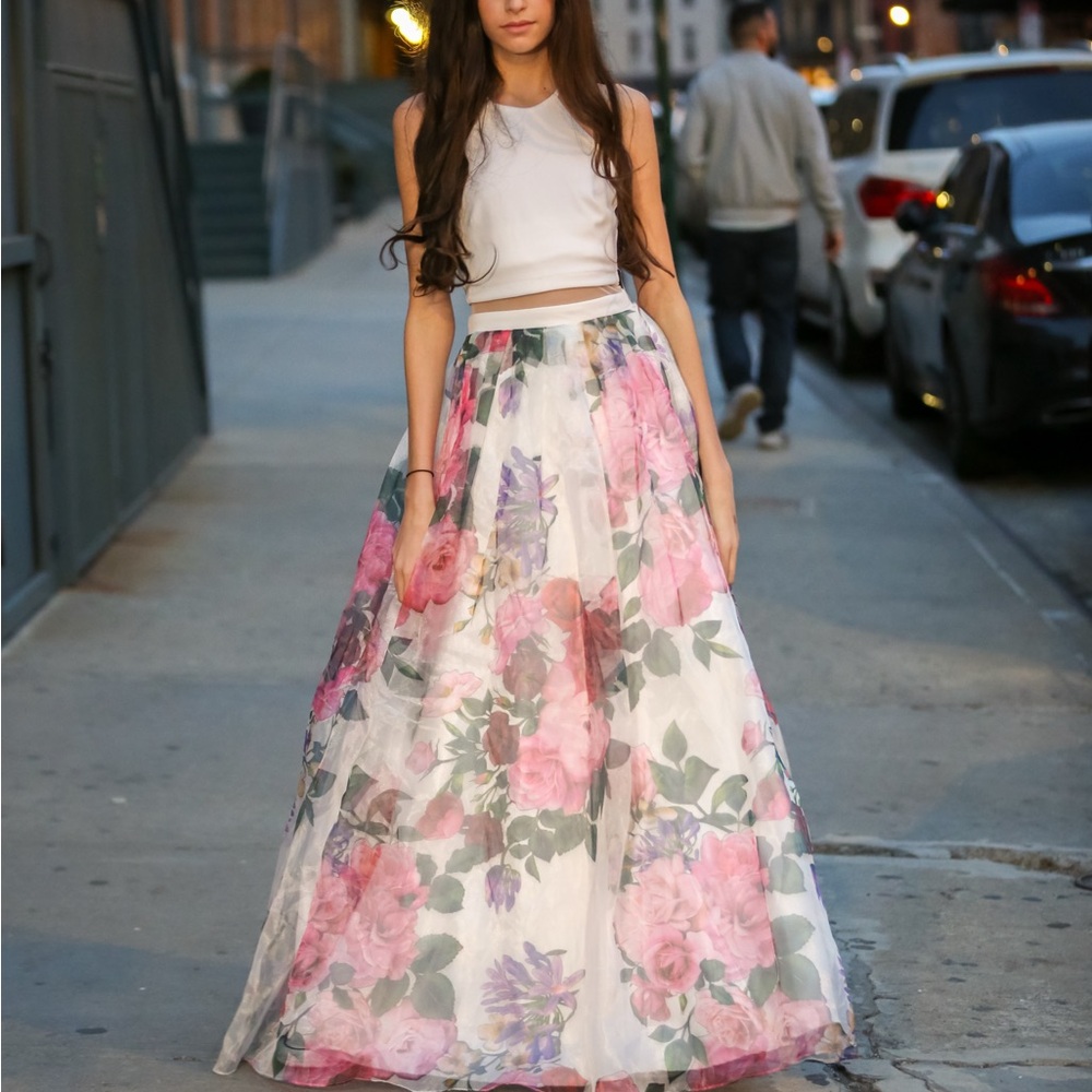 Floral White and Pink Women's Dress - Prom
